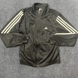 Adidas Jacket Womens Small Black Full Zip 3 Stripe Track Knit Athletic Soccer